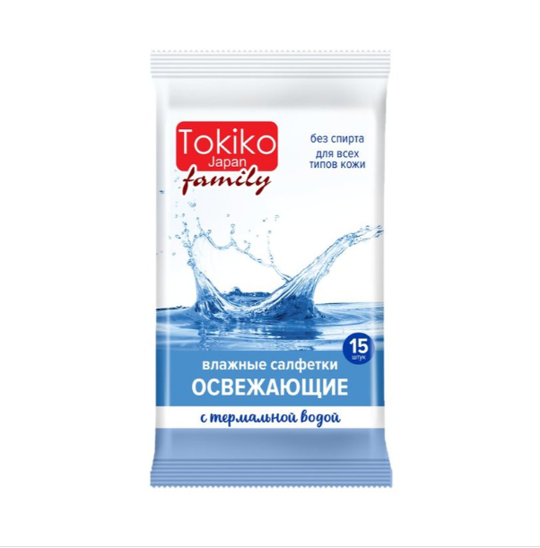  Влажные салфетки Tokiko Japan Family, освежающие, с термальной водой, Авангард 15 шт
