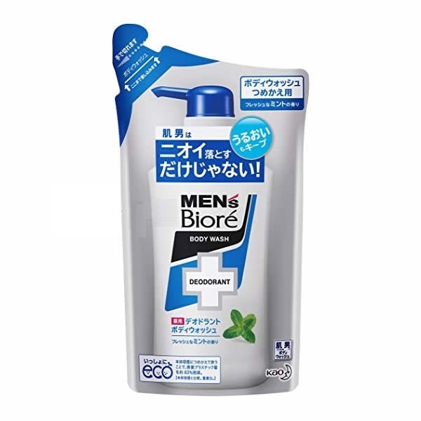 Увлажняющее и дезодорирующее мужское жидкое мыло для тела с ароматом мяты Mens Biore, мягкая упаковка, Као 380 мл 