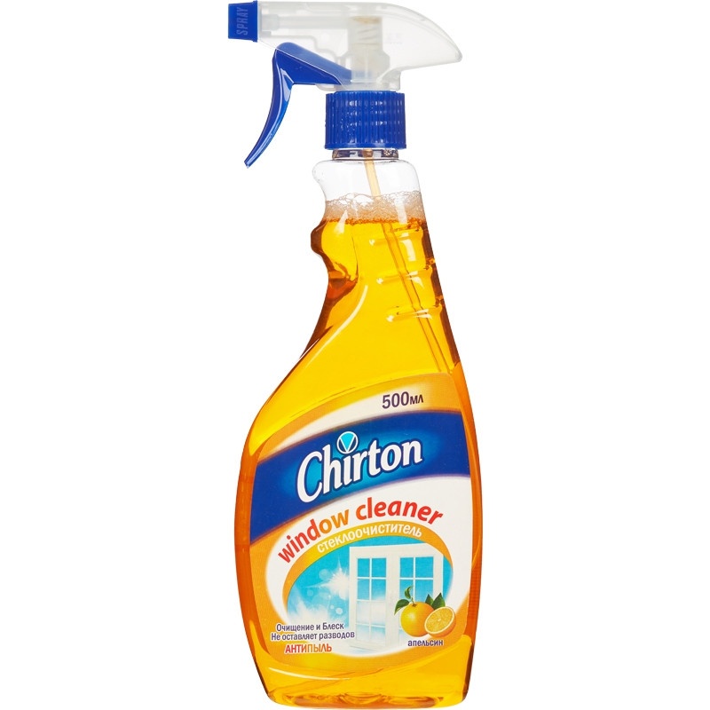 Спрей для мытья стекл, окон, зеркал и пластика антипыль Апельсин Chirton, 500 мл
