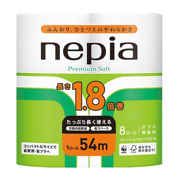 Туалетная бумага двухслойная Nepi Nepi, без аромата, увеличенная намотка NEPIA, 54 м, 8 рулонов