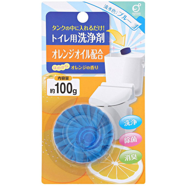 Очищающая и дезодорирующая таблетка для бачка унитаза, окрашивающая воду в голубой цвет (с ароматом апельсина) Okazaki, 100 г