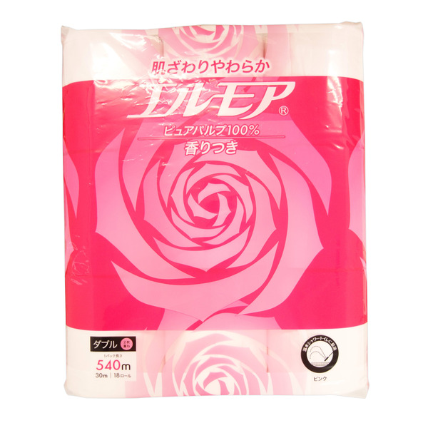 Ароматизированная однослойная туалетная бумага Kami Shodji, ELLEMOI, 55 м, розовая (18 рулонов) 