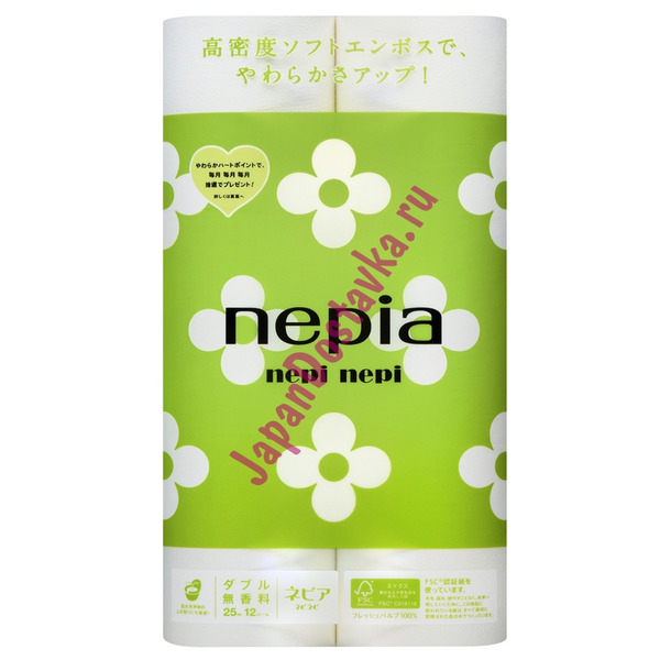 Туалетная бумага двухслойная, без аромата Nepi Nepi NEPIA 25 м, 12 рулонов.