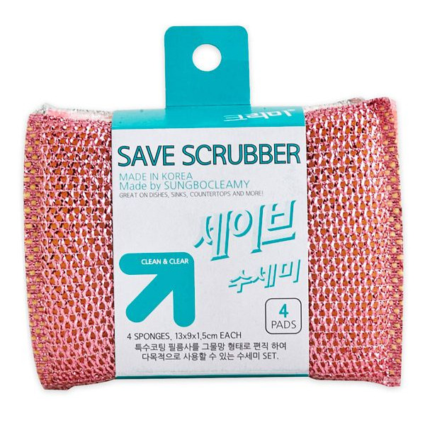 Скраббер для мытья посуды Save Scrubber (13 см х 9 см х 1,5 см), SUNGBO CLEAMY   4 шт