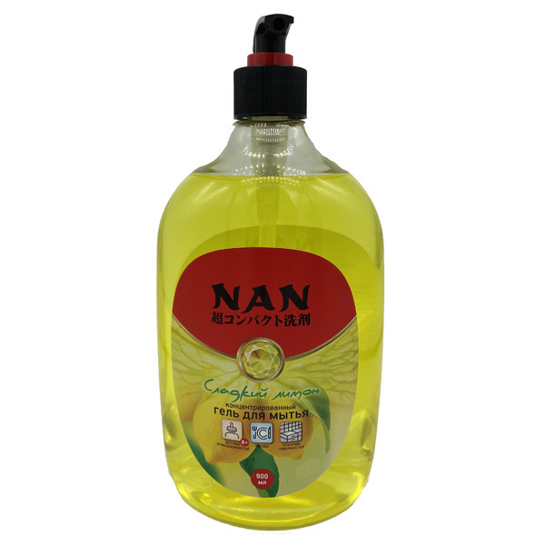 Концентрированный гель для мытья посуды, детских принадлежностей и кухонных поверхностей NAN Сладкий лимон, Lix 900 мл