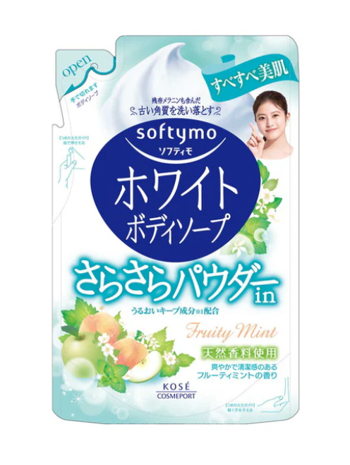 Жидкое мыло для тела с тальком, с ментолово-фруктовым ароматом Softymo White Collagen Body Soap, KOSE COSMEPORT  420 мл (запасной блок)