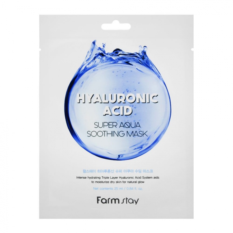 Маска тканевая с гиалуроновой кислотой Hyaluronic Acid Super Aqua Soothing mask, FarmStay, 25 мл 