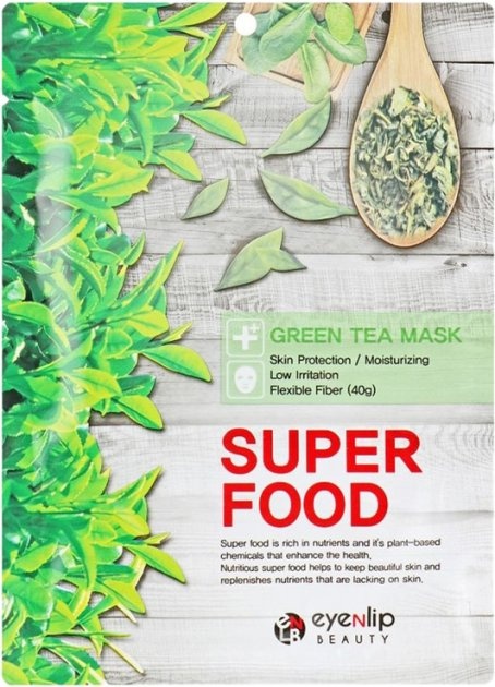 Маска на тканевой основе SUPER FOOD GREEN TEA MASK, EYENLIP, 23 мл