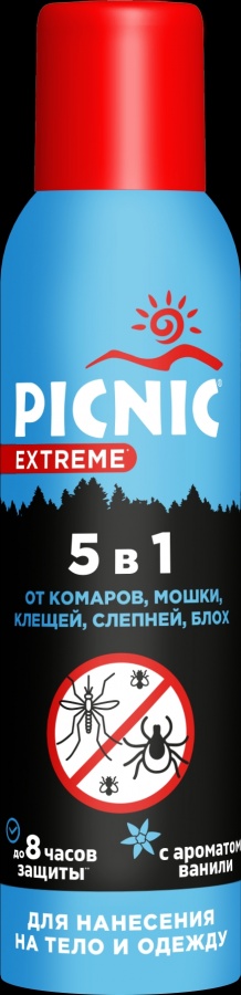 Аэрозоль 5 в 1 Extreme от комаров, мошки, клещей, слепней, блох, Picnic 150 мл