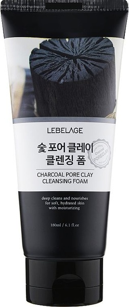 Пенка для умывания для сужения пор с древесным углем CHARCOAL PORE CLAY CLEANSING FOAM, LEBELAGE, 180 мл