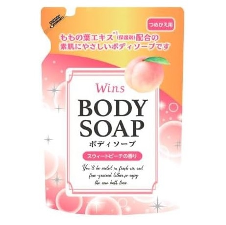 Крем-мыло для тела с экстрактом листьев персика и богатым ароматом Wins Body Soap Peach, Nihon, 340 г( мягкая , упаковка)