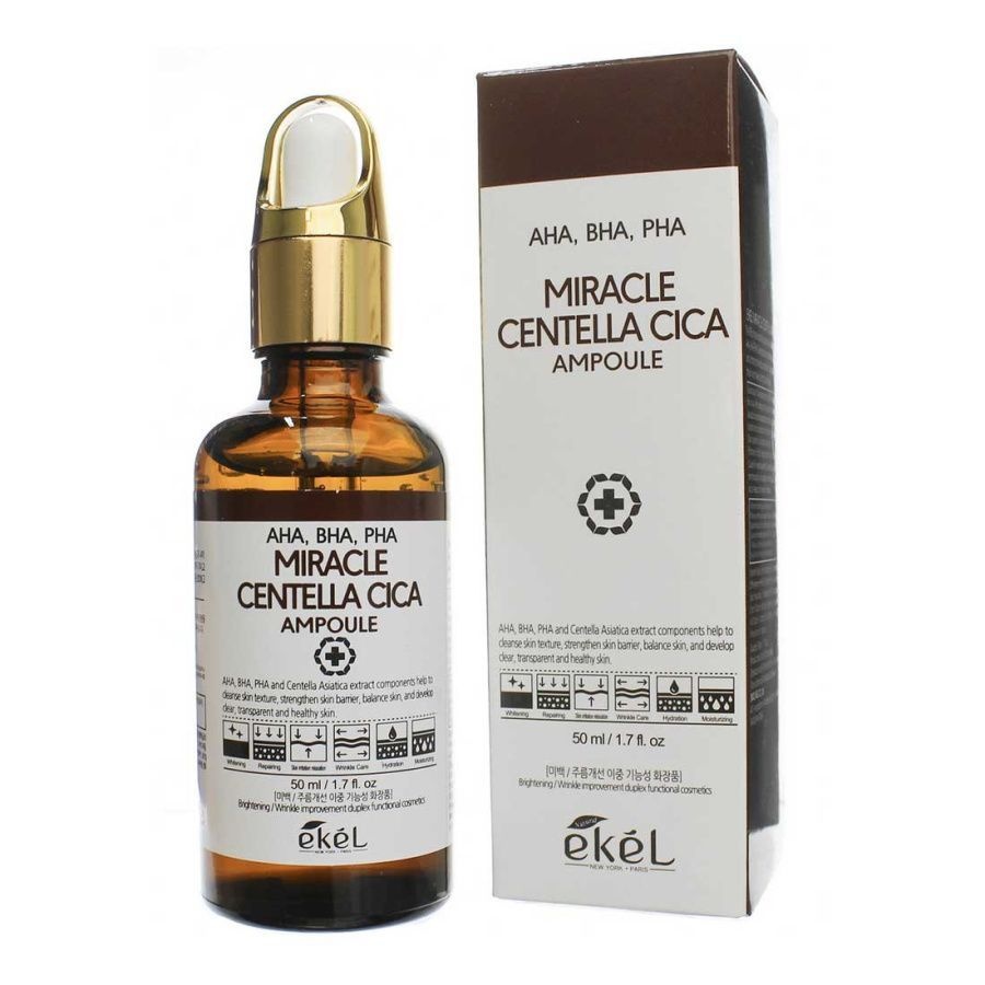 Ампульная сыворотка с кислотами, Miracle Centella Cica Ampoule (AHA, BHA, PHA) brown, Ekel, 50 мл