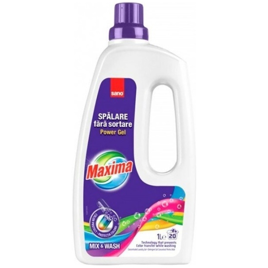 Концентрированный гель для стирки цветного белья,  Maxima Power Gel Mix & Wash, SANO, 1 л, на 20 стирок