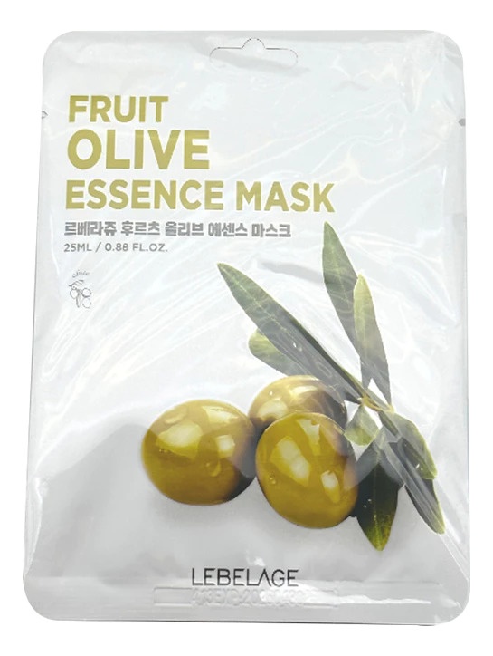 Маска для лица тканевая с экстрактом оливы, FRUIT OLIVE ESSENCE MASK, LEBELAGE, 25 мл