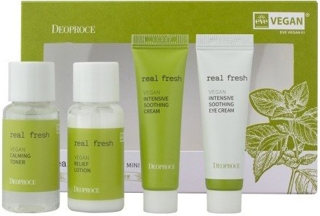 Набор для лица уходовый, REAL FRESH VEGAN MINI KIT, DEOPROCE, 30 мл*2/10 мл*2