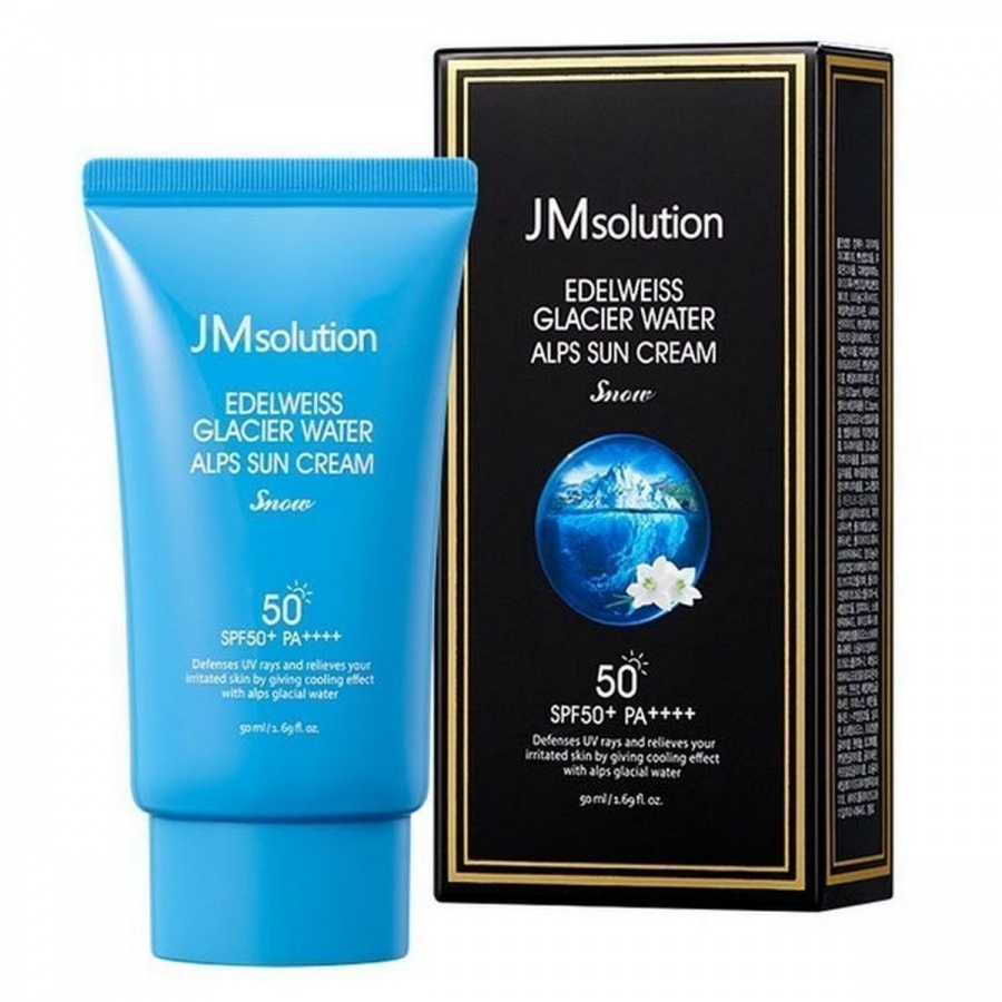 Охлаждающий солнцезащитный крем, Edelweiss Glacier Water Alps Moist Suncream Snow SPF50+/PA++++, Jmsolution, 50 мл