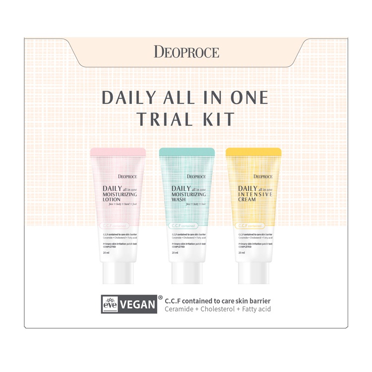 Набор для лица уходовый, DAILY ALL IN ONE TRIAL KIT (крем, пенка, лосьон),  DEOPROCE, 20 мл * 3 шт.