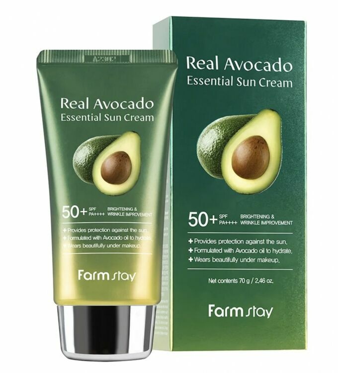 Крем солнцезащитный для лица с экстрактом авокадо, Real Avocado Essential Sun Cream SPF50+PA++++, FarmStay, 70 г                                                                          