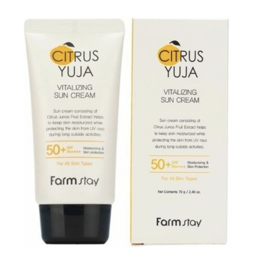 Крем для лица солнцезащитный с экстрактом юдзу, Citrus Yuja Vitalizing Sun Cream SPF50+ / PA ++++, FarmStay, 70 г