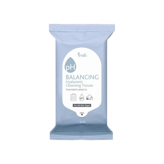 Салфетки очищающие с гиалуроновой кислотой, pH Balancing Hyaluronic Cleansing Tissues, PRRETI, 10 г, 20 листов