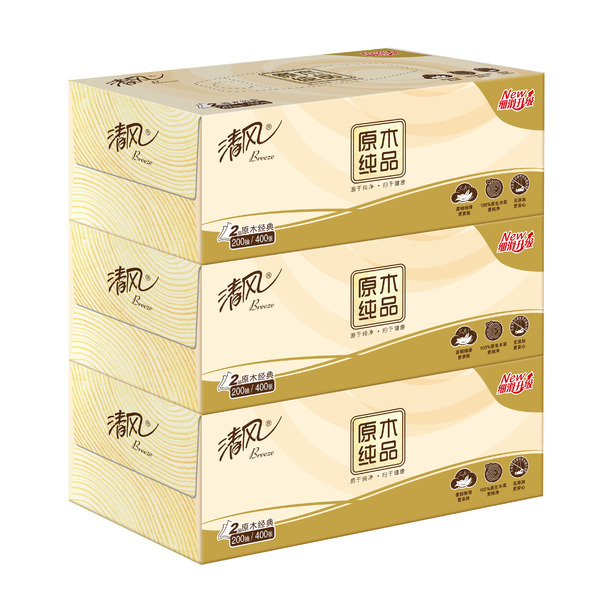 Салфетки бумажные плотные Breeze Facial Tissue, Gold Hond Ye Paper, 200 шт. х 3 коробки 